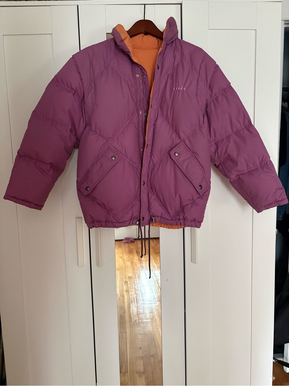 Reversible Purple and Orange Puffer Jacket - Women's Winter Coat